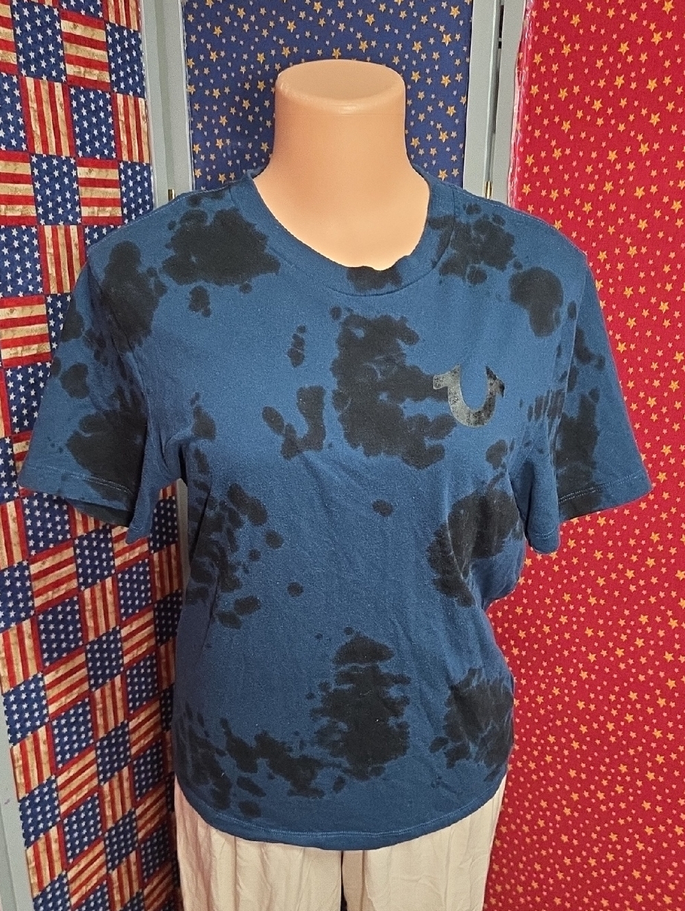 True Religion Blue and Black Tie-Dye Short Sleeve Tee